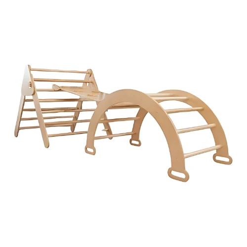 Aire de Jeux Montessori 3-en-1 : Triangle Pikler, Arche & Rampe d'escalade - Motricité & Eveil (8 mois - 6 ans)