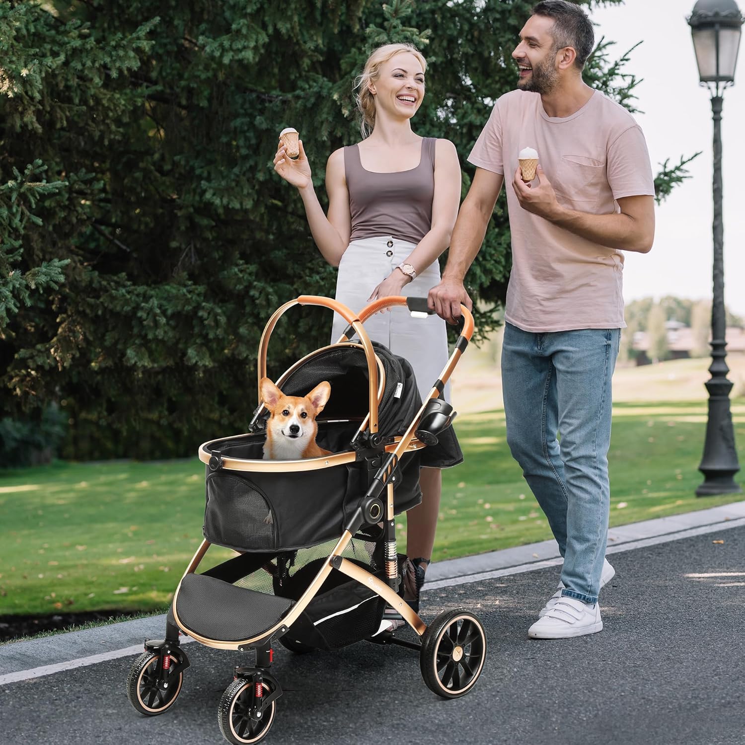 YITAHOME Poussette Chien 3-en-1, Poussette pour Chien Chat, Poussette Chien Tout Terrain, Voyage Transporteur Amovible, Pliable Portable Landau pour Animaux (Noir)