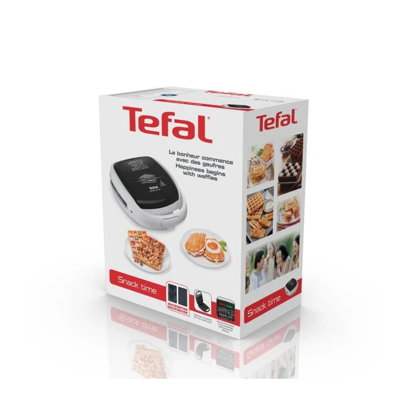 Croque Gaufre, Jeux De Plaque Inclus, Indicateur Lumineux, Loquet Poignée, Rangement Vertical Snack Time Happiness Sw3411 Tefal
