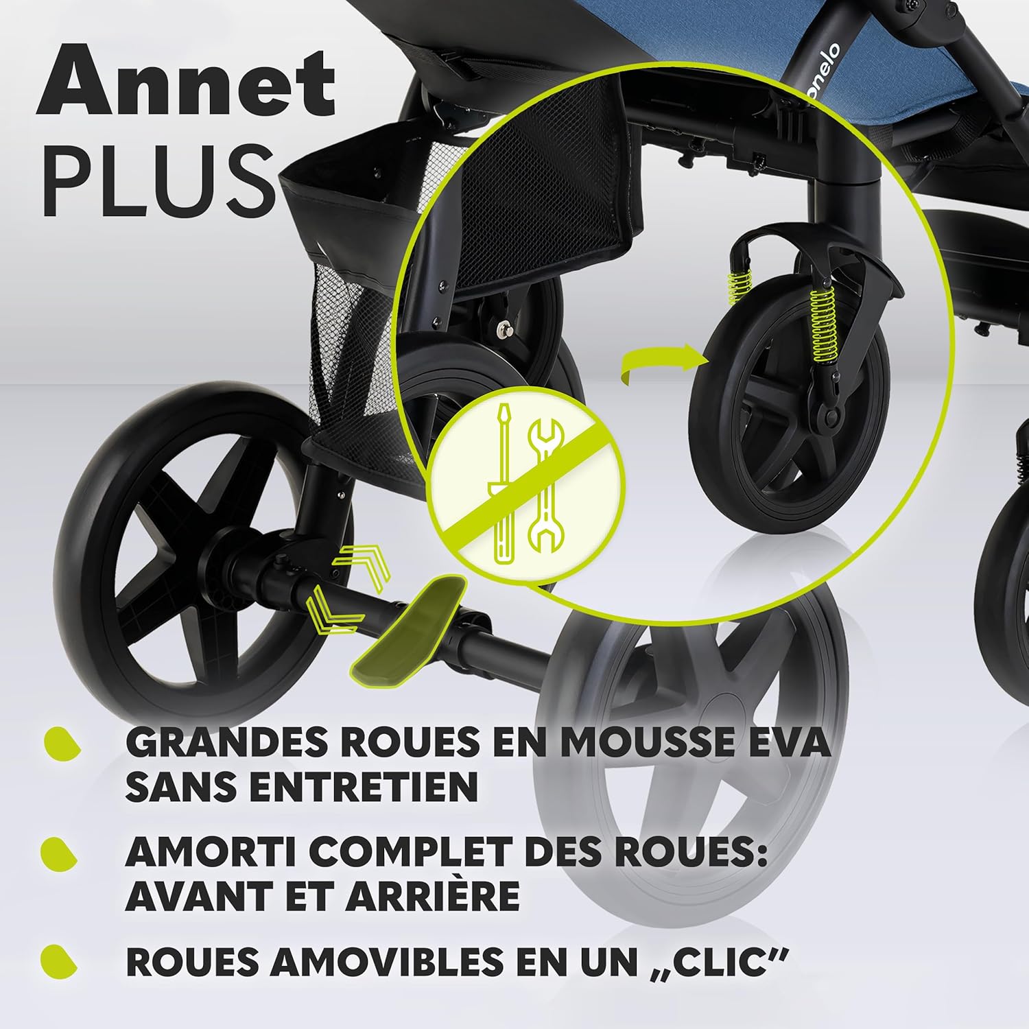 LIONELO Annet Plus poussette bebe à 22 kg, auvent avec fenêtre, roues EVA, chancelière moustiquaire porte-gobelet, réglage du dossier jusqu’à la position couchée (Dreamin, PLUS)