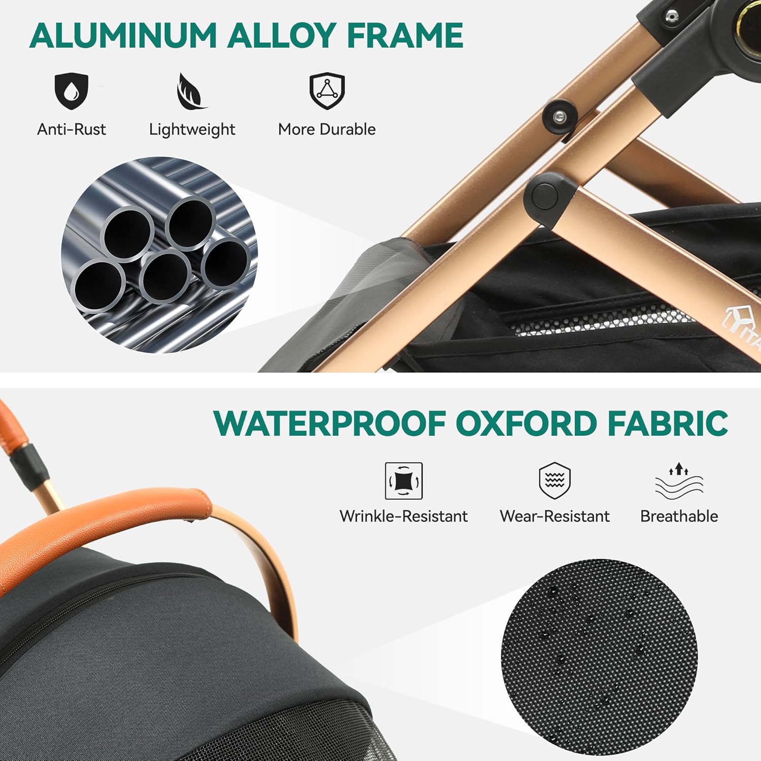 YITAHOME Poussette Chien 3-en-1, Poussette pour Chien Chat, Poussette Chien Tout Terrain, Voyage Transporteur Amovible, Pliable Portable Landau pour Animaux (Noir)