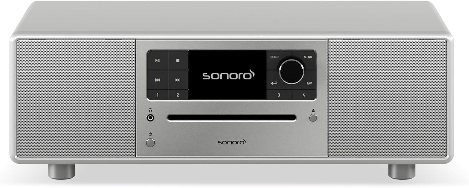 sonoro Prestige Chaîne Hi-FI (Radio FM/Dab+/Internet, Lecteur CD, AUX, Bluetooth, Deezer, Spotify) Argent