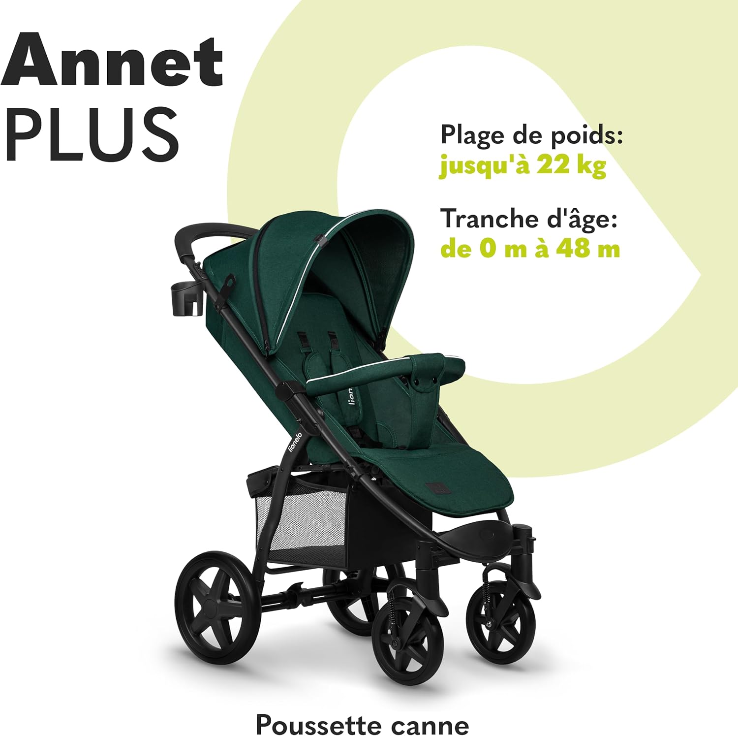 LIONELO Annet Plus poussette bebe à 22 kg, auvent avec fenêtre, roues EVA, chancelière moustiquaire porte-gobelet, réglage du dossier jusqu’à la position couchée (Dreamin, PLUS)