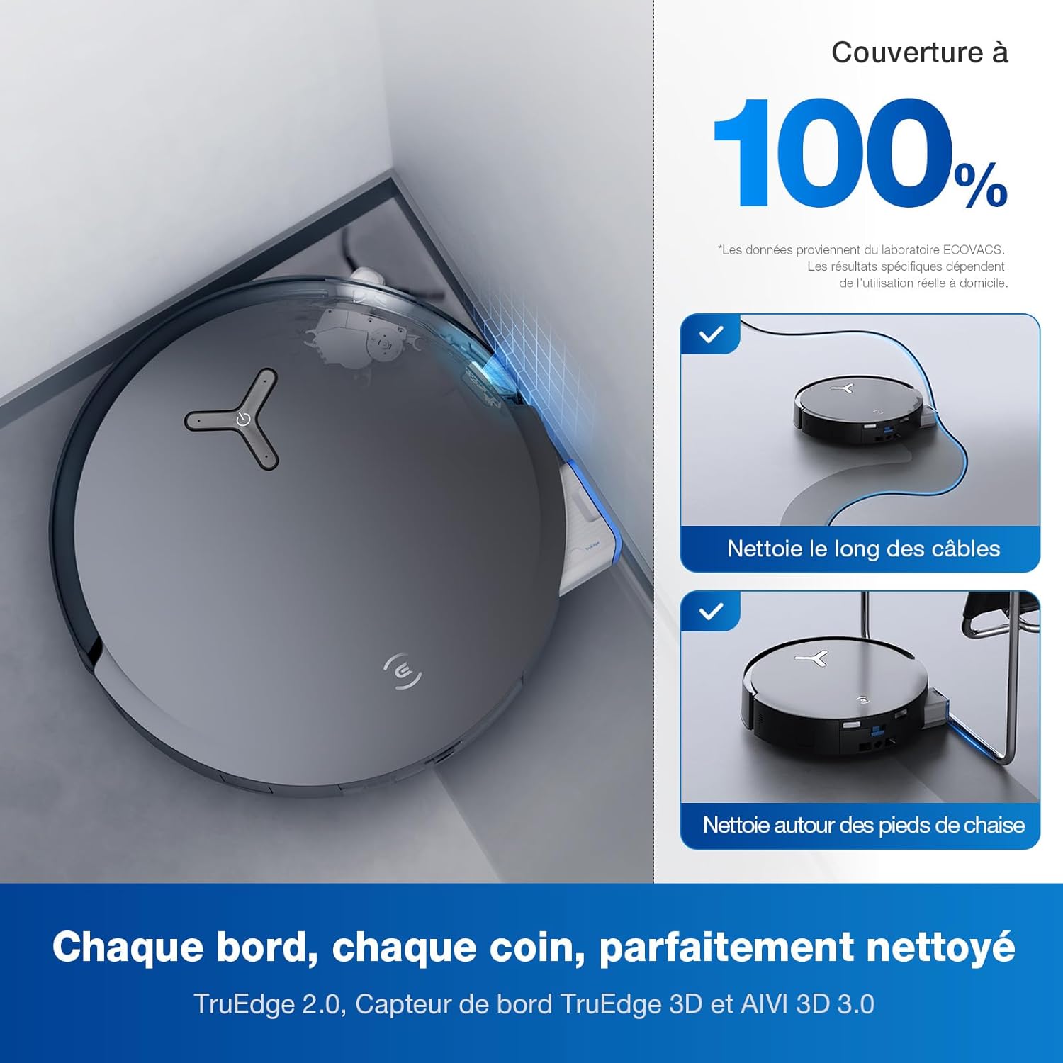 ECOVACS X8 PRO OMNI Robot Aspirateur Laveur avec Station Tout-En-Un, Puissance 18000Pa, Nettoyage Automatique Instantané OZMO ROLLER, Nettoyage à l'eau chaude 75℃, Ajout Solution Nettoyage Automatique
