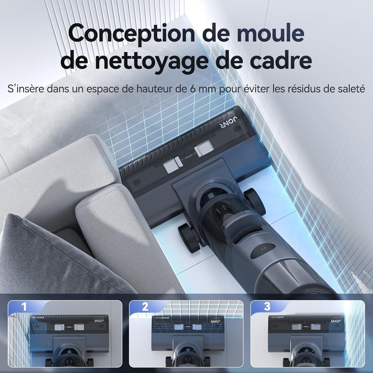 JONR ED12 Aspirateur Eau et Poussière, Aspirateur et Balai à Franges sans Fil 4 en 1, Brosse Rouleau de Nettoyage des Bords, Fonction d’Auto-Nettoyage, pour Sols Durs, Poils d'animaux