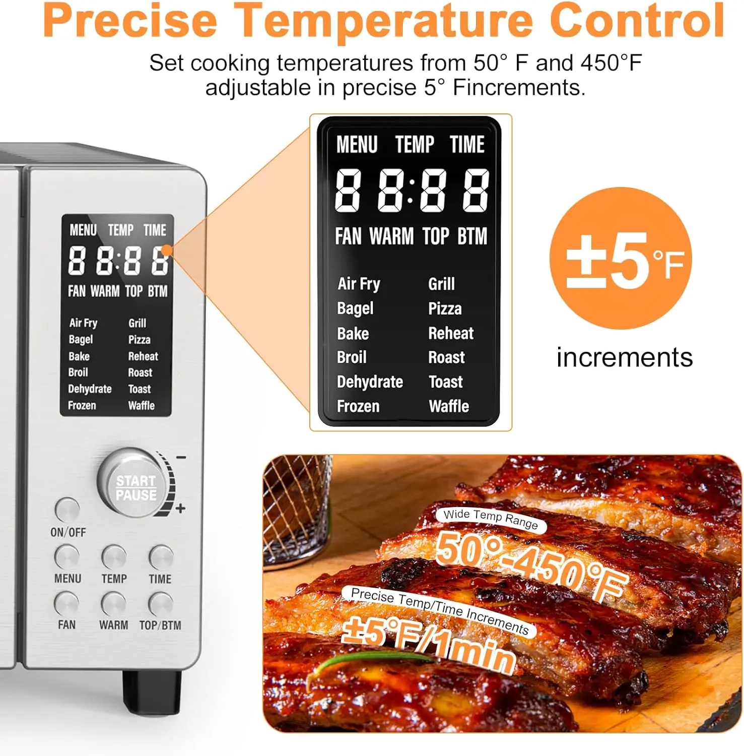Nuwave Bravo 12-in-1 Air Fryer Toaster Oven Combo, Airfryer Convection Oven Countertop, 1800 Watts, 21-Qt Capacity, 50°-450°F Temp Controls, 65 Recipes & 4 Accessories, Silver- Stainless Steel