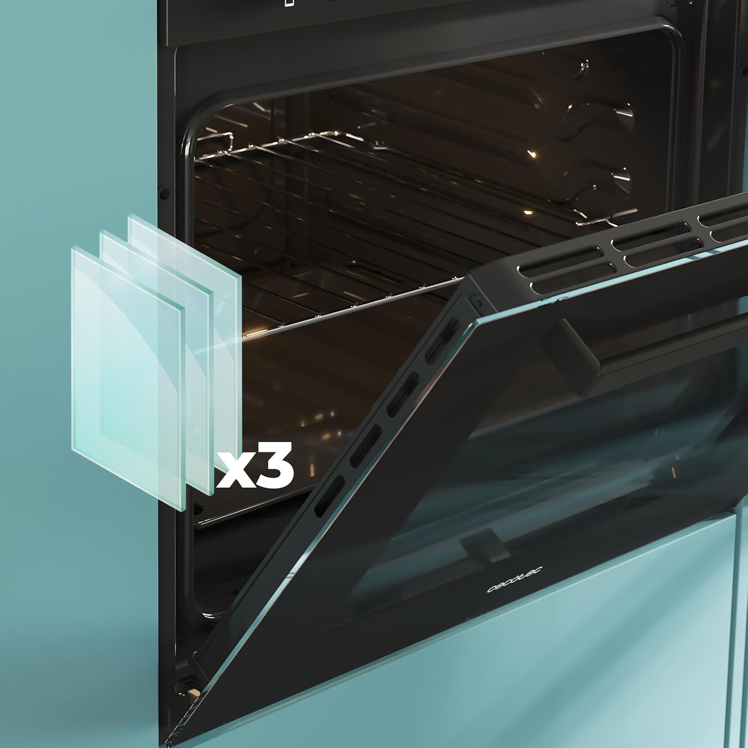 Cecotec Four encastrable Bolero Hexa C136000 Glass Black Time A 2800 W, capacité de 77 L, 4 fonctions, Minuterie, Nettoyage à la vapeur, Cuisson à la vapeur. Classe Énergétique A, Lumière intérieure