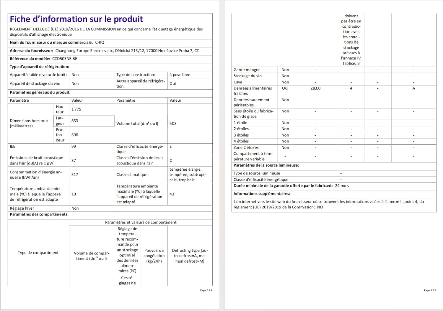 CHIQ Réfrigérateur autoportant 317L à Inverter, 322 l, sans givre, flux d'air multiple, congélation rapide, électronique tactile, compresseur avec garantie de 12 ans, efficacité améliorée, noir