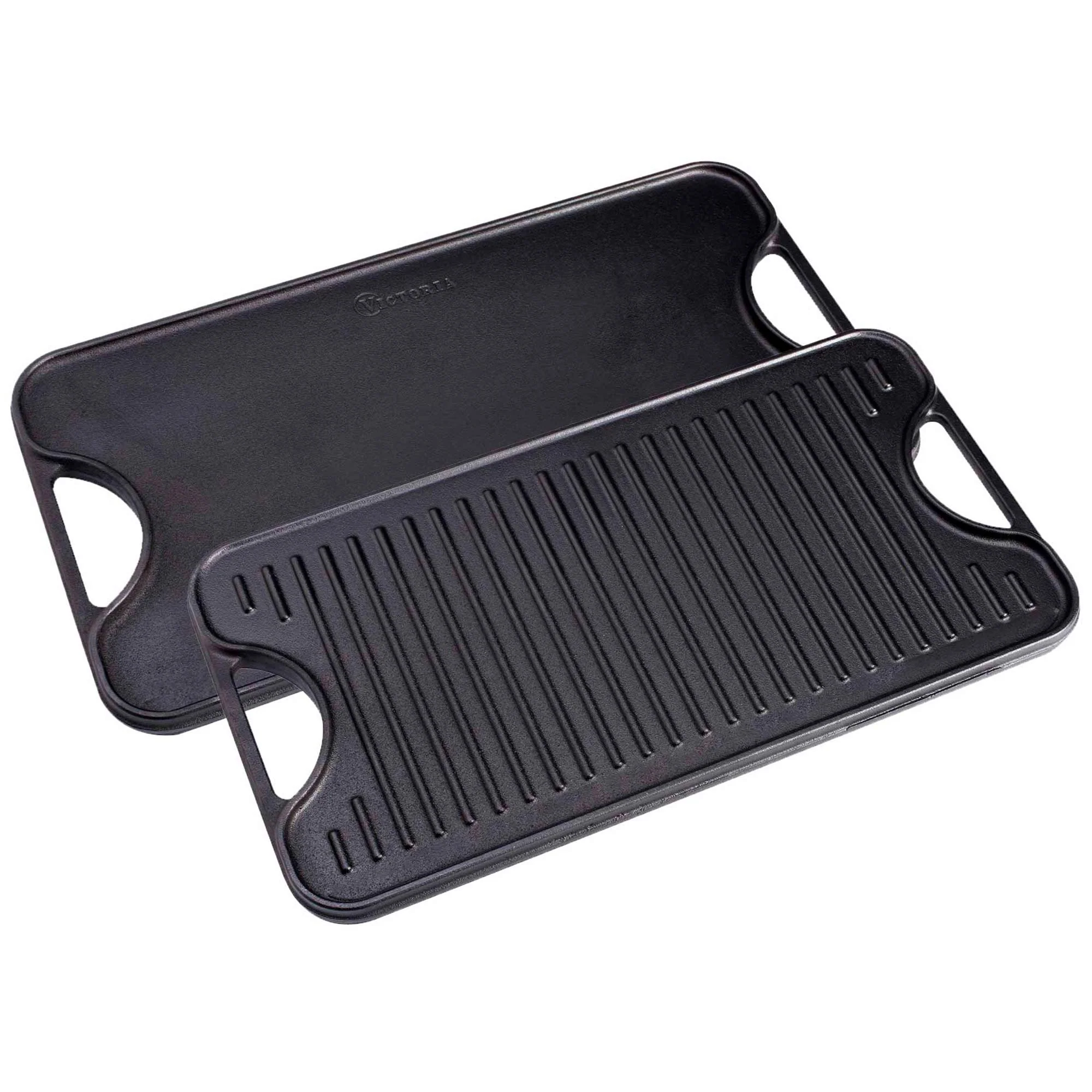 Plaque à Griller en Fonte Émaillée Induction Grille Réversible 50x35cm pour Feu  Noir 34184 Victoria Cookware
