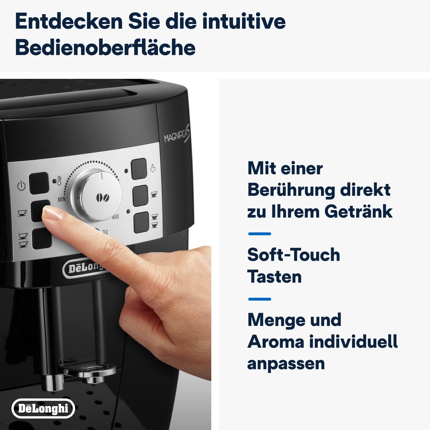 De'Longhi Magnifica S ECAM11.112.B, Kaffeevollautomat mit Milchaufschumdüse für Cappuccino, mit Espresso Direktwahltasten und Drehregler, 2-Tassen-Funktion, Schwarz