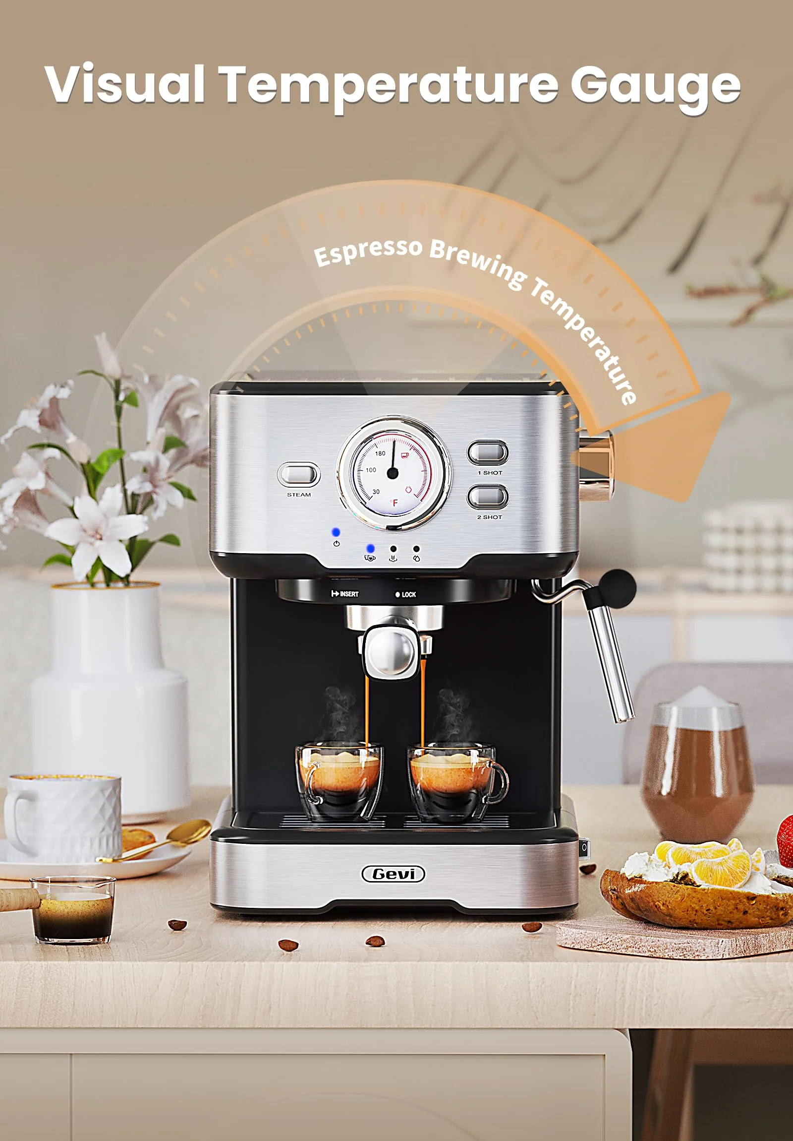 Gevi Espresso Machine with Milk Frother Steam Wand