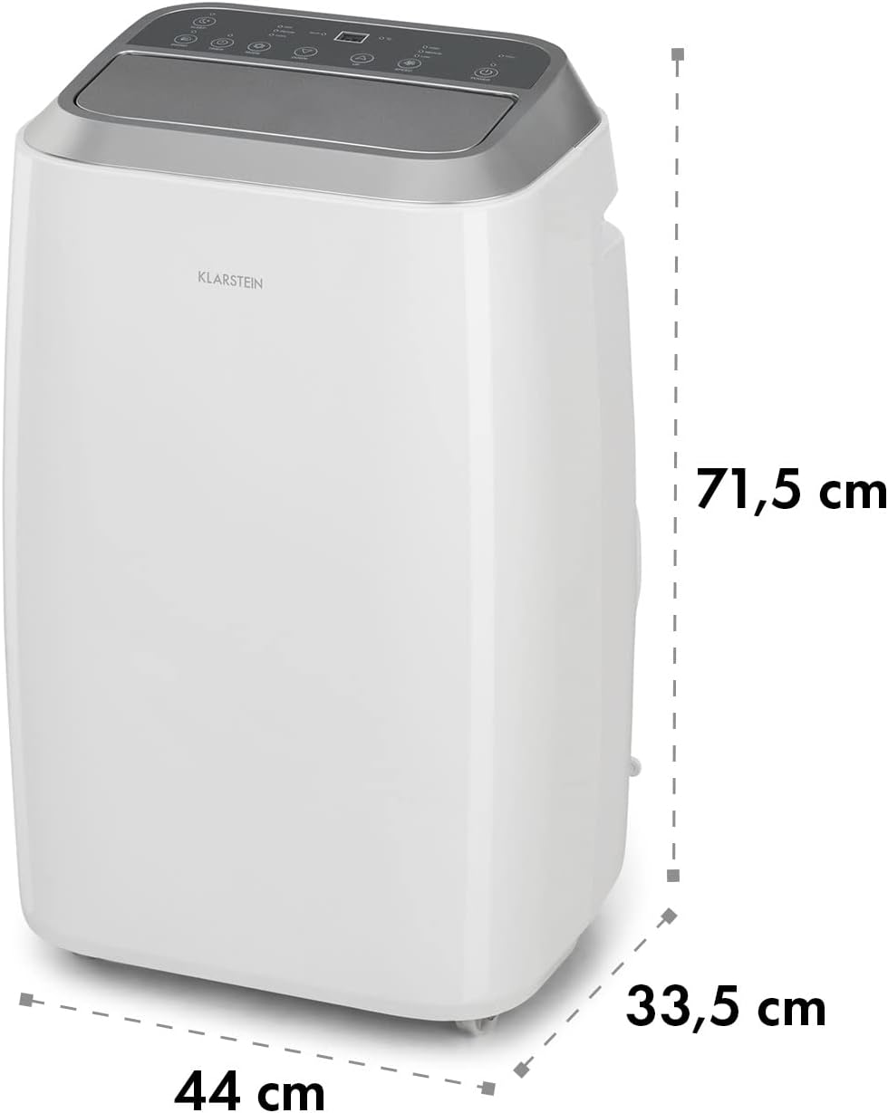 Klarstein Climatiseur Mobile Silencieux, Climatiseur 3 en 1, Mode Nuit, Déshumidificateur, Ventilateur, Mini Climatisation à Faible Conso, Evacuation, Clim Portable, Puissante, 12000 BTU, Climatiseurs