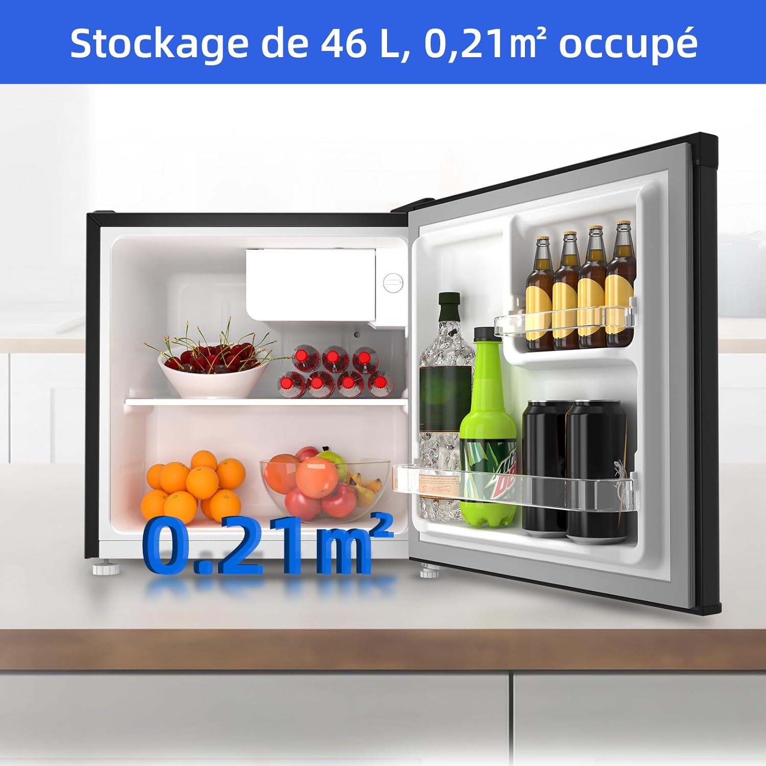 CHIQ Réfrigérateur vertical à une porte,126 L, encombremen 0,31 ㎡, Porte réversible, Tiroir à légumes, Étagères coulissantes, Faible niveau sonore 39 dB, Éclairage à DEL, Noir CSF120BE
