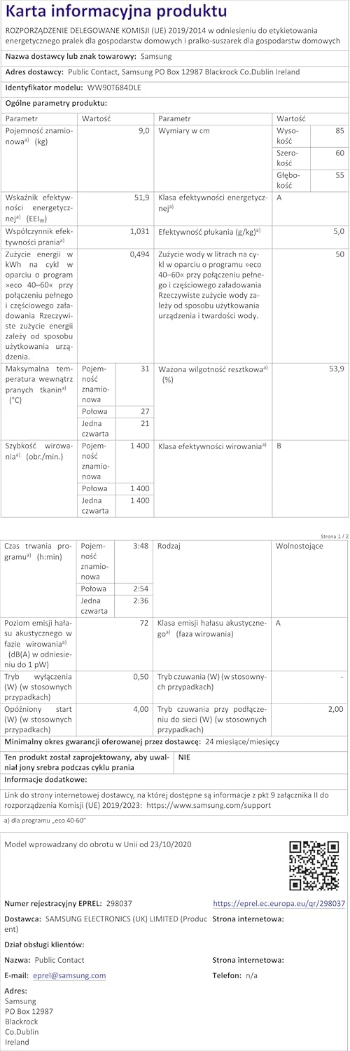 Machine à laver Samsung WW90T936DSH 9 kg