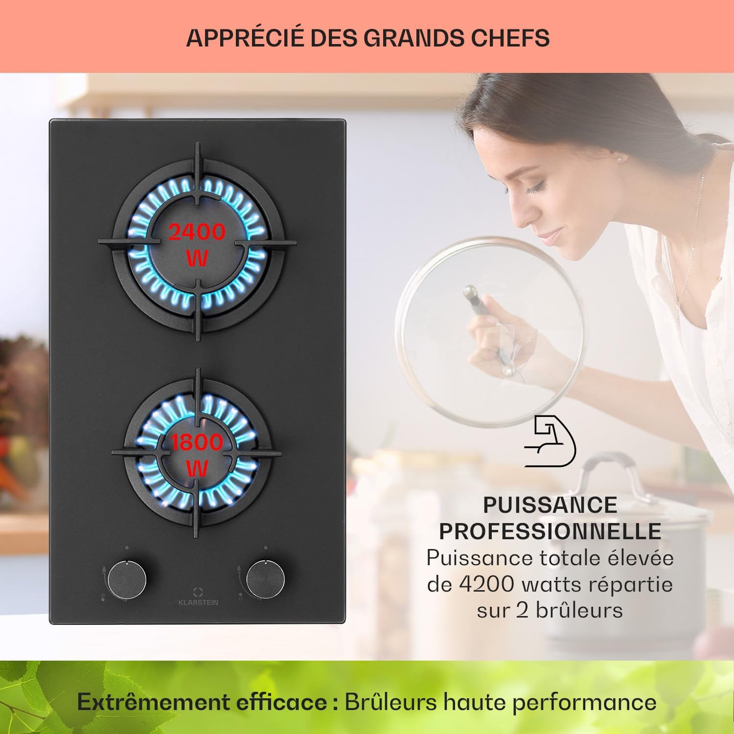 Klarstein Table de Cuisson à Gaz, Plaque de Cuisson Gaz à 4 Brûleurs, Table de Cuisson Electrique à 4 Feux de 8000W, Cuisiniere Gaz, Gaziniere Gaz avec Brûleurs en Acier Inoxydable, Cuisinières GPL
