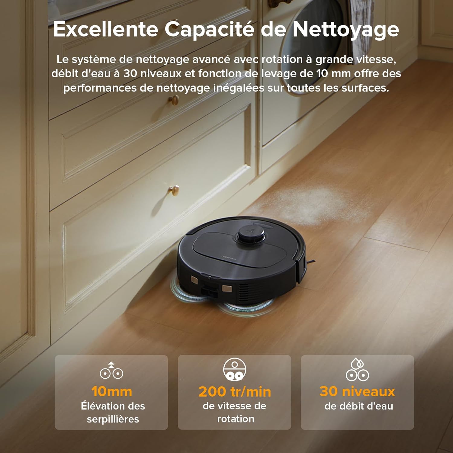 roborock QV 35A Aspirateur Robot Laveur, 8000Pa HyperForce, Station Multifonctionnelle, Serpillière Rotative 200 TR/Min & Relevable 10mm, Anti-enchevêtrement, Évitement d'obstacles, Cartographie, APP