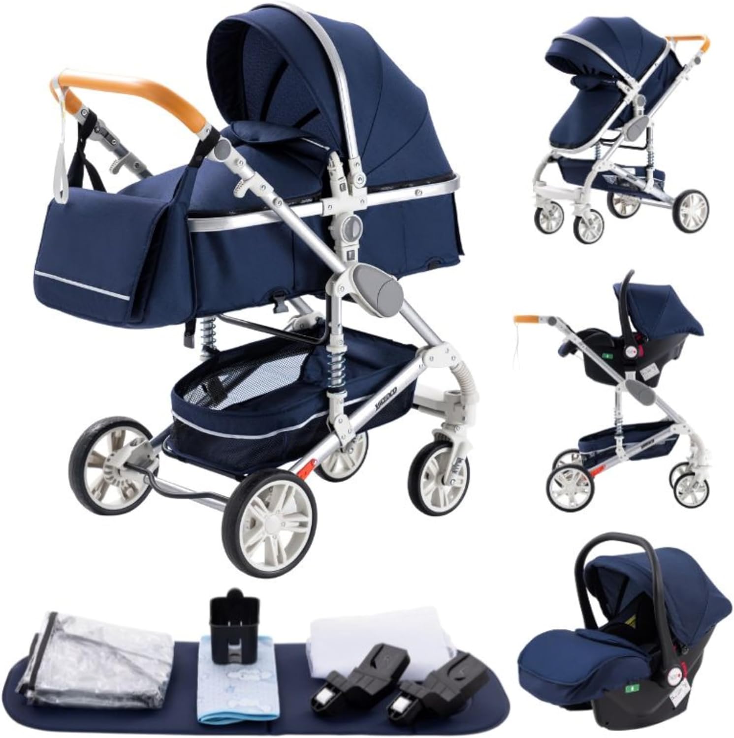 YAZOCO Poussettes 3 en 1 Citadines Poussettes Combinées Poussette Tricycle Baby Walker Poussette Haute Paysage Poussettes Pliantes Trolley Bébé Landau pour 0-36 (1 Noir)