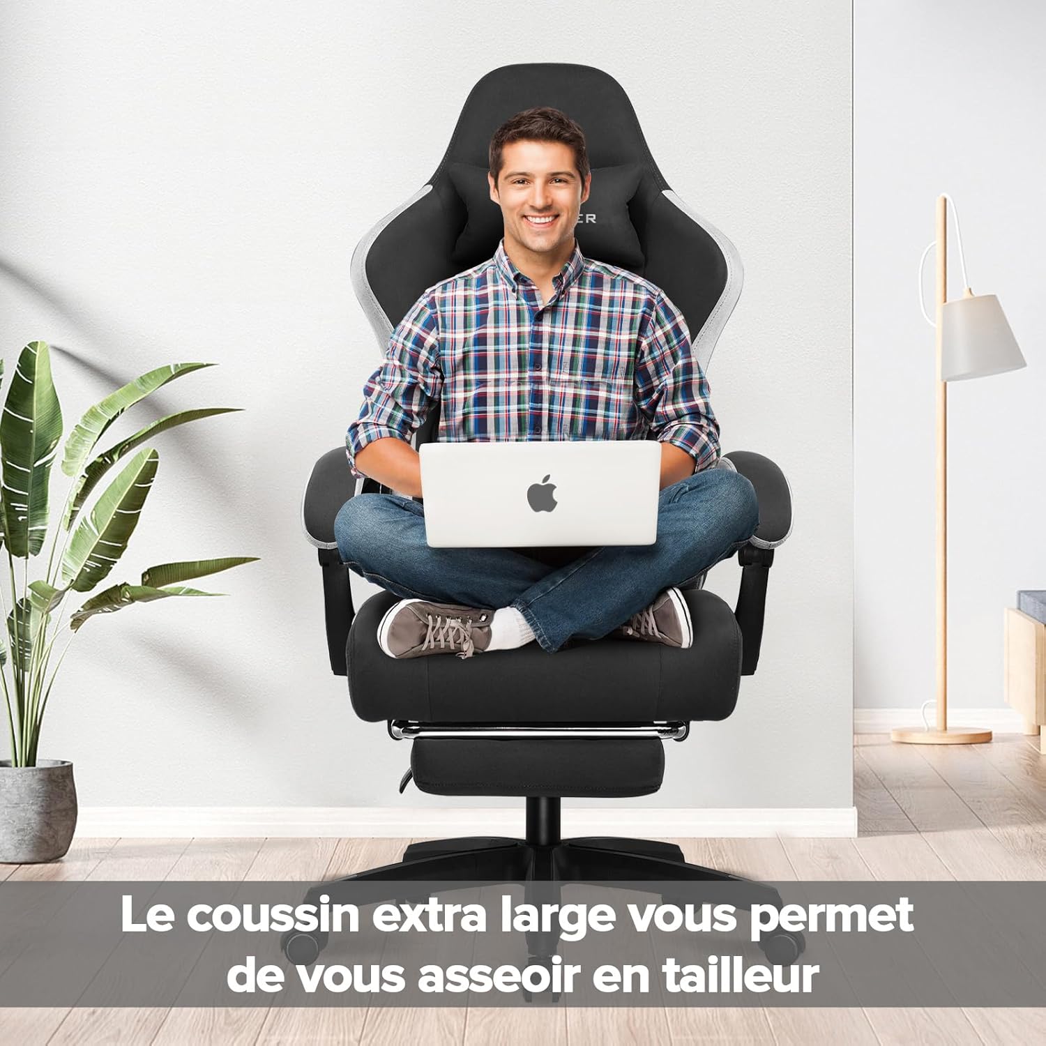 GTPLAYER Chaise Gaming Bureau Ergonomique Fauteuil Gaming Leathaire, accoudoir inclinable, avec Repose-Pieds Noir