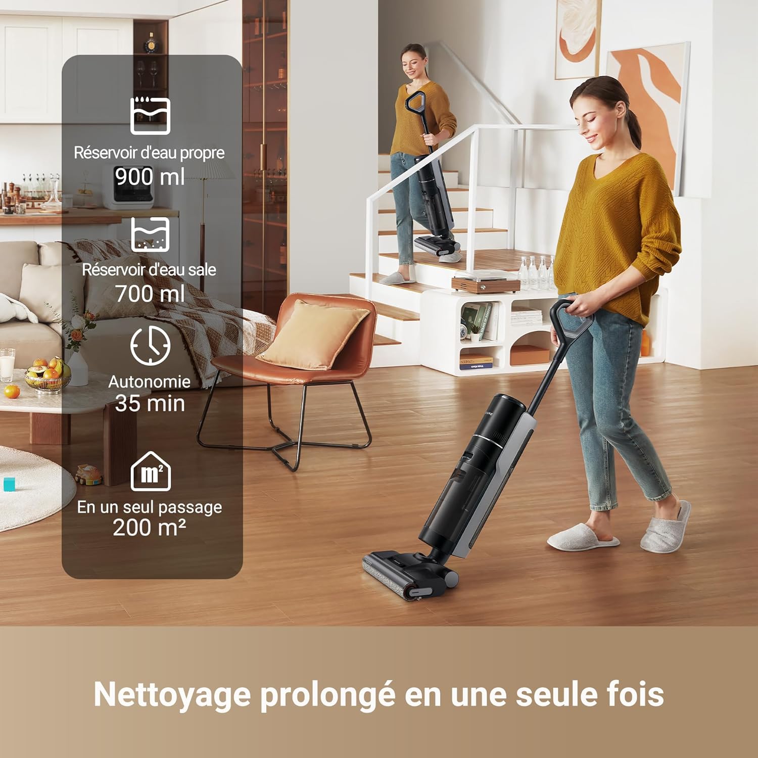 DREAME H12 Pro Ultra Aspirateur Eau et poussière, Lavage 60 °C, Séchage 30 Min, Nettoyage Auto Double Rotation avec Racleur Résistant, Aspiration 16 kPa, Brosse 2 Bords, Détection Intelligents