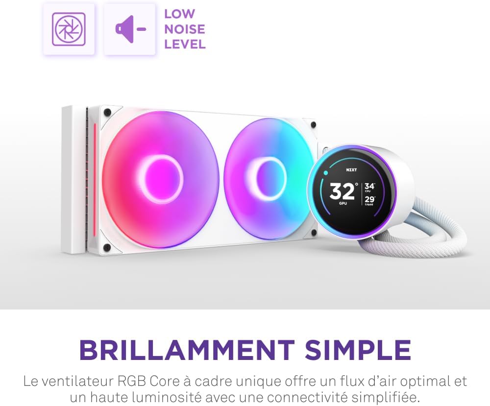 NZXT Kraken Elite 280 RGB - Refroidisseur de liquide CPU AIO - Radiateur 280mm - Ventilateur F280 RGB - IPS LCD 2,72 personnalisable - Turbine Pump - LGA 1700 1200 115X 1851 / AM5 AM4 - Noir