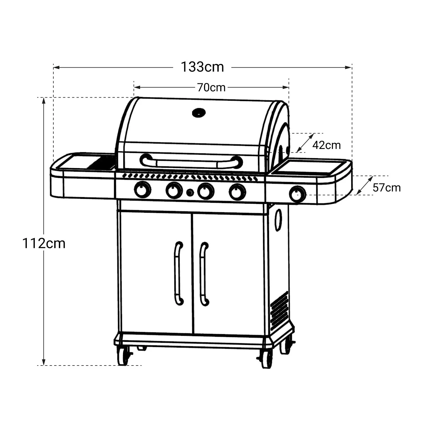 Barbecue au gaz FIDGI 4 avec thermomètre - 4 brûleurs + réchaud 14,5kW Cook'in Garden
