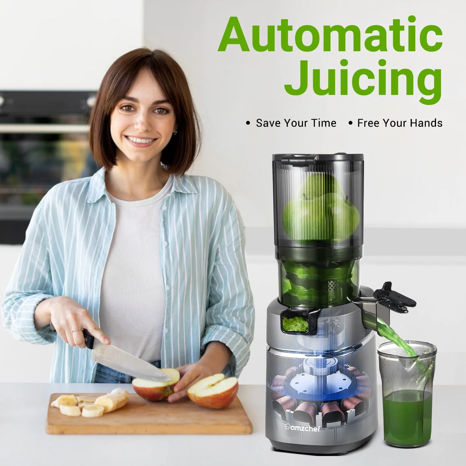 AMZCHEF 5.3-Inch Self-Feeding Masticating Juicer