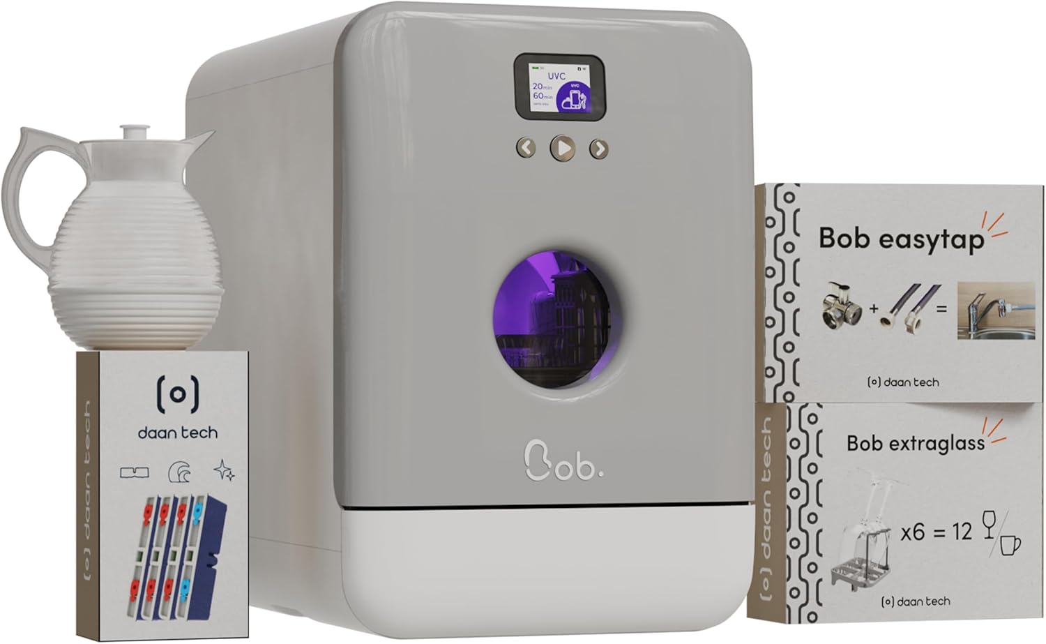 DAAN TECH Bob - Lave-vaisselle Compact 3 Couverts Encastrable - Pose Libre, Avec Réservoir, Portable - Séchage Naturel - Assiette 29 cm - Label Origine France Garantie, Eco-Conçu (Blanc-Rouge)