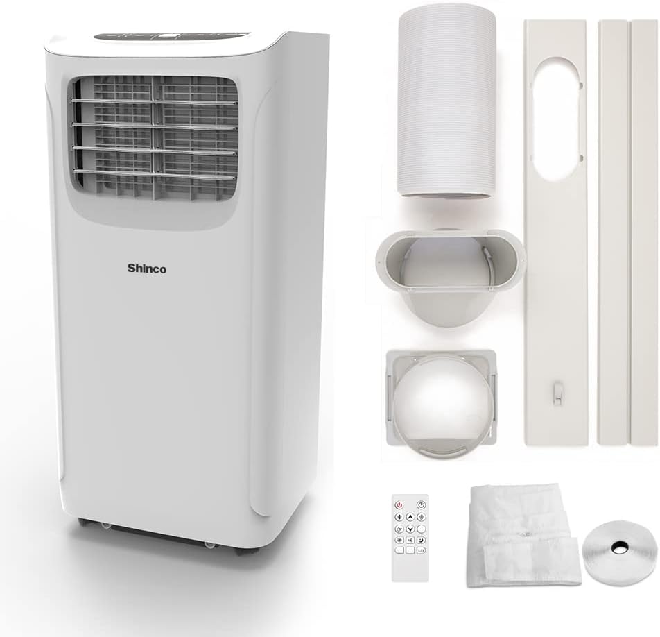 SHINCO Climatiseur mobile, 7000 BTU 2,05kW, Refroidir&Ventilation&Déshumidification, taille de la pièce jusqu'à 54m³(18㎡), Climatiseur mobile avec tuyau d'évacuation et tuyau de vidange, mode sommeil