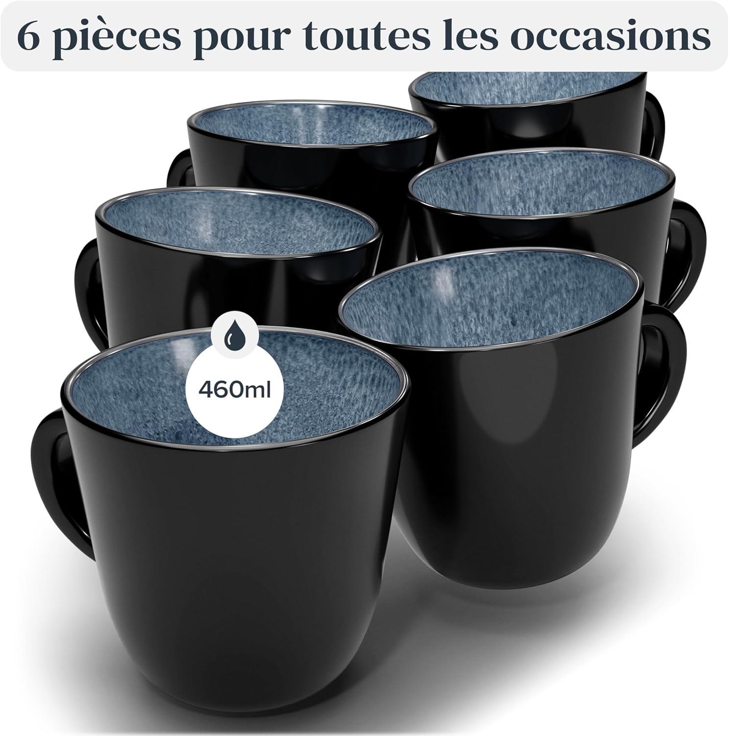 Service de Vaisselle en Grès Ibiza 36 pièces –Ensemble de Vaisselle pour 12 Personnes, Adapté au Lave-Vaisselle et au Micro-Ondes, Pure Living bleu fumé, Assiettes Service de Table