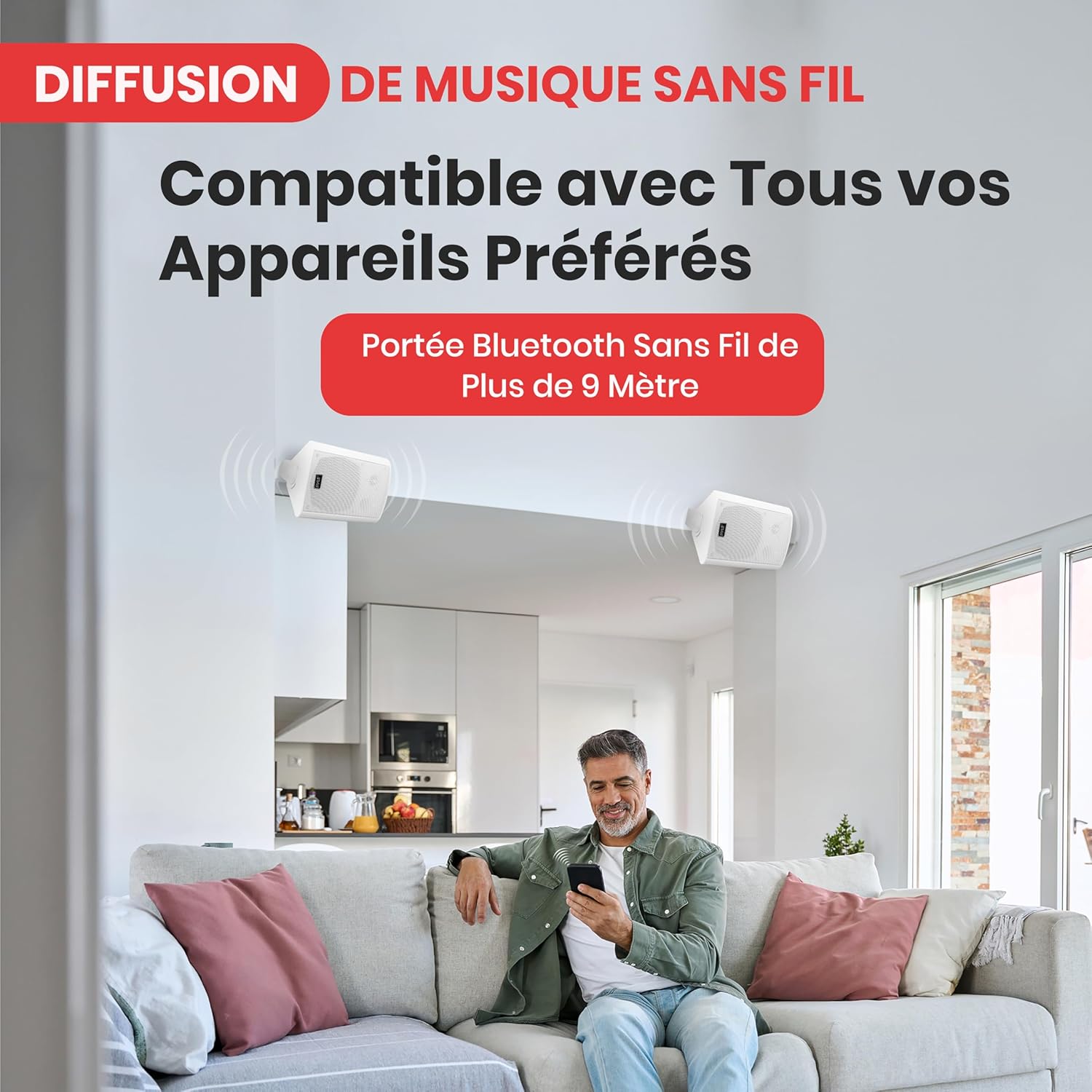 Pyle Enceinte d’Extérieur Bluetooth, Enceinte Mural étanche 240 W, Paire de Haut Parleur Imperméables, Active + Passive,Résistant à l'eau, Son Stéréo, Utilisation dans la Piscine, Patio, l'Intérieur