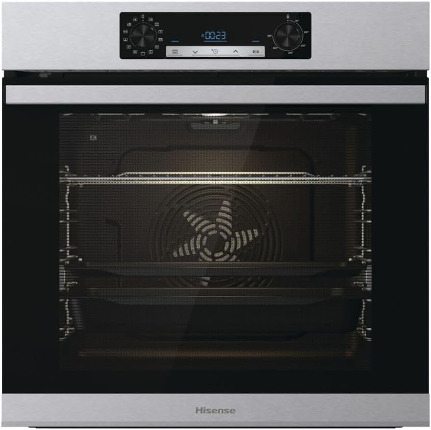 Hisense BSA65226PX Four multifonction SteamAdd - Cavité XXL de 77L, Pyrolyse, 13 Fonctions, 3 Programmes avec Vapeur, Fonction Pizza 300°C, AirFry, Inox, Classe A+