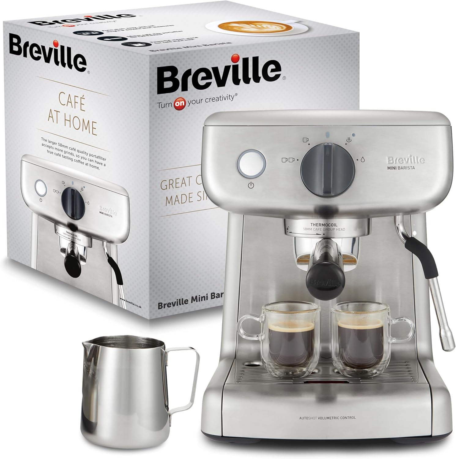 Breville Barista Max Machine à café/machine à expresso, semi-automatique avec moulin broyeur à grain intégré, buse à vapeur pour faire mousser le lait & pompe italienne de 15 bars [VCF126X]