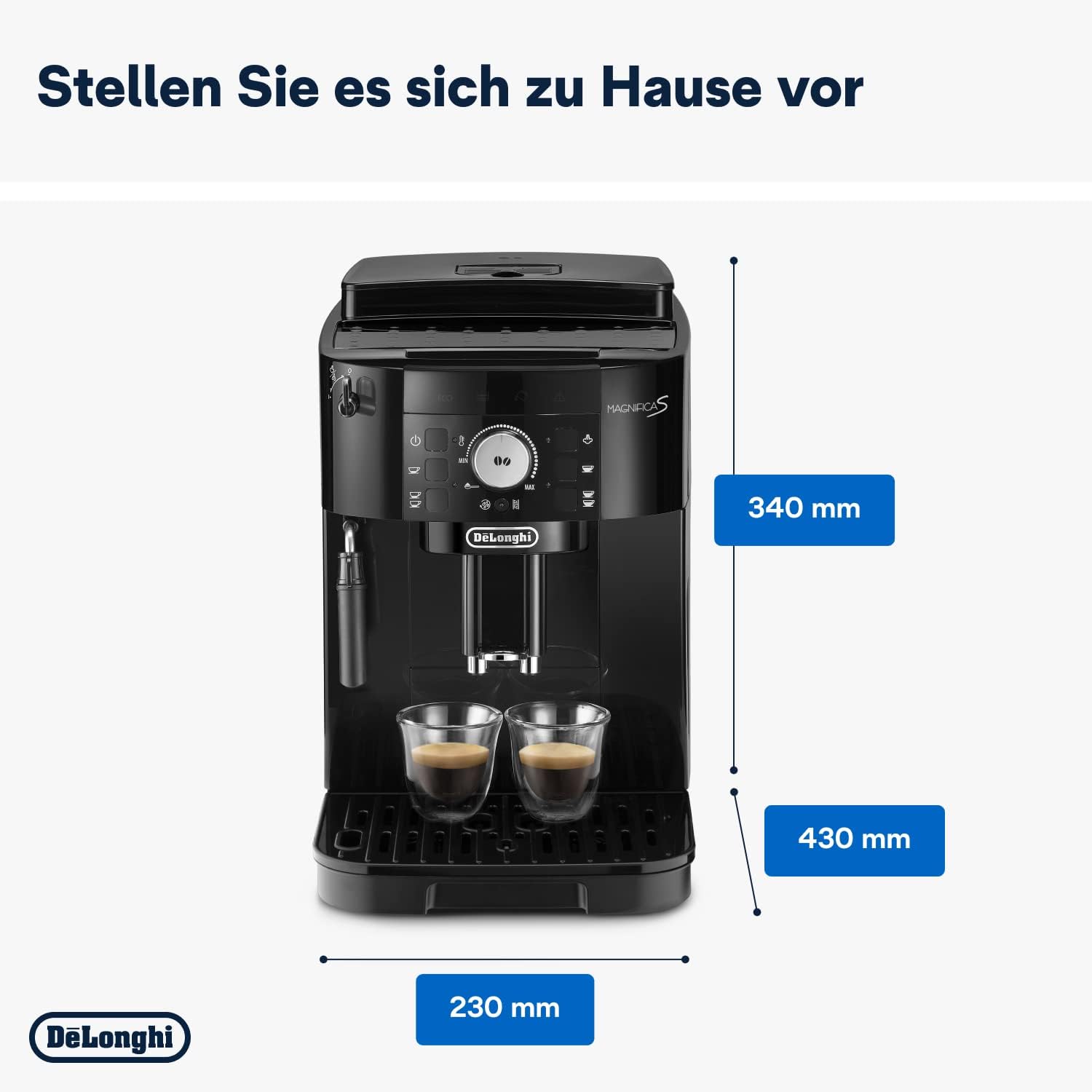 De'Longhi Magnifica S ECAM11.112.B, Kaffeevollautomat mit Milchaufschumdüse für Cappuccino, mit Espresso Direktwahltasten und Drehregler, 2-Tassen-Funktion, Schwarz