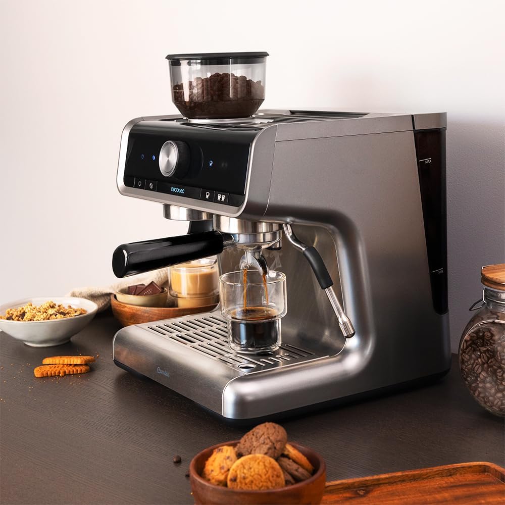 Cecotec Machine à café Express Power Espresso 20 Barista Cream. 2 Thermoblocks, 20Bars, Manomètre, Mode Auto pour 1 et 2 Café(s), Buse vapeur Orientable, Conduit pour Infusions, 2900W.