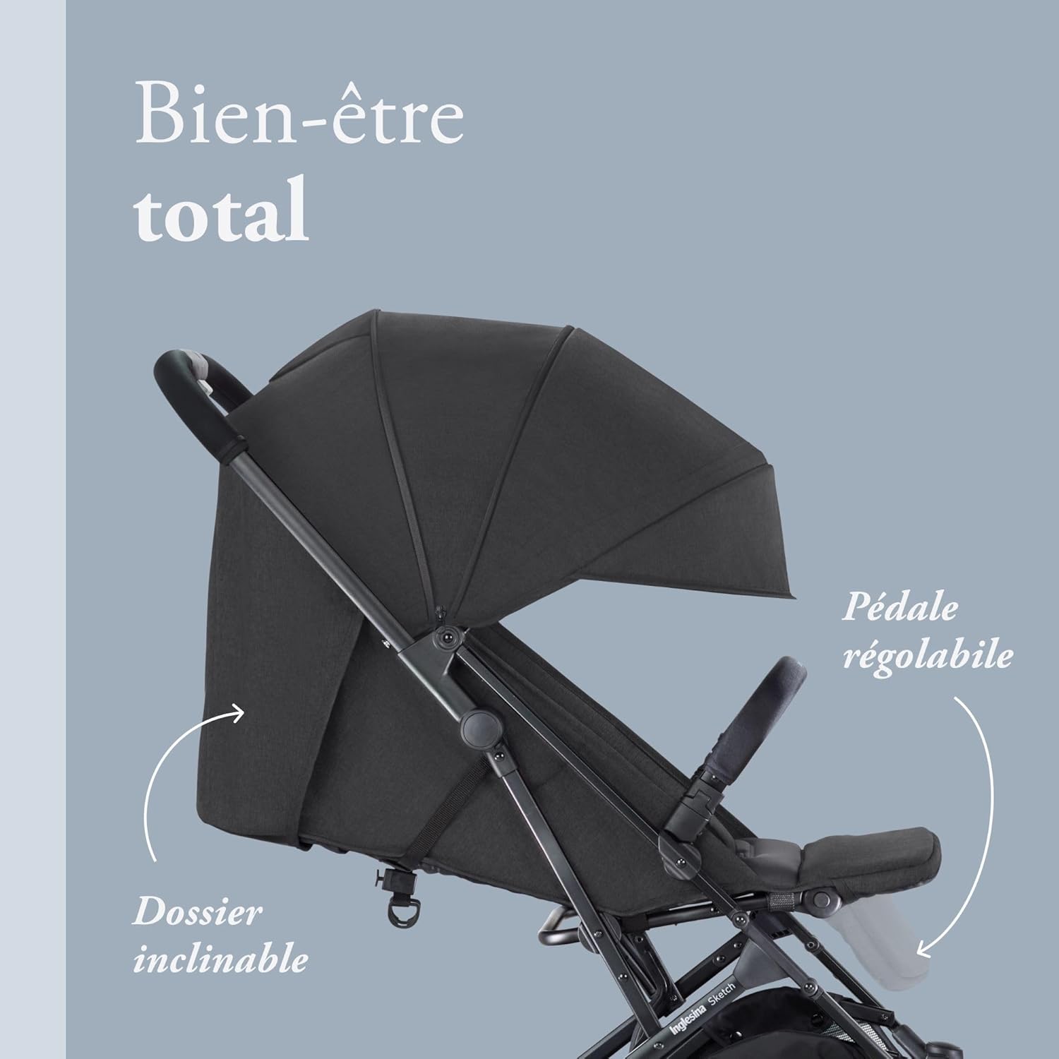 Inglesina Sketch Poussette Légère et Compacte, Bleu, Confortable, jusqu'à 17kg, Pliage à une main, UPF 50+