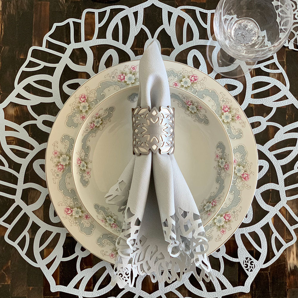 Mijal Gleiser Laser Cut Fabric Napkin Spum Fabric & Napking Rings Set of 6