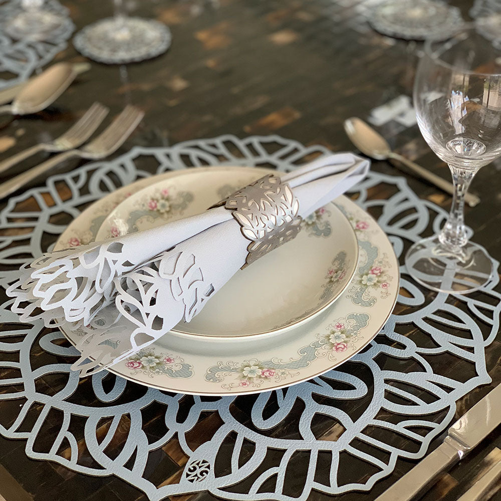 Mijal Gleiser Laser Cut Fabric Napkin Spum Fabric & Napking Rings Set of 6