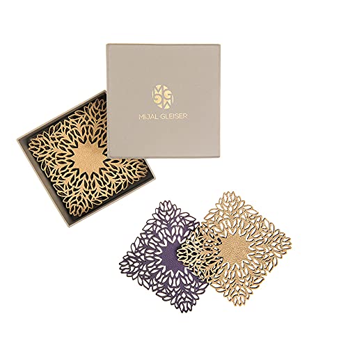 Mijal Gleiser Double Sided Coasters Laser Cut Heat Resistant Non Slip Stain Resistant Multiple Designs Set of 6