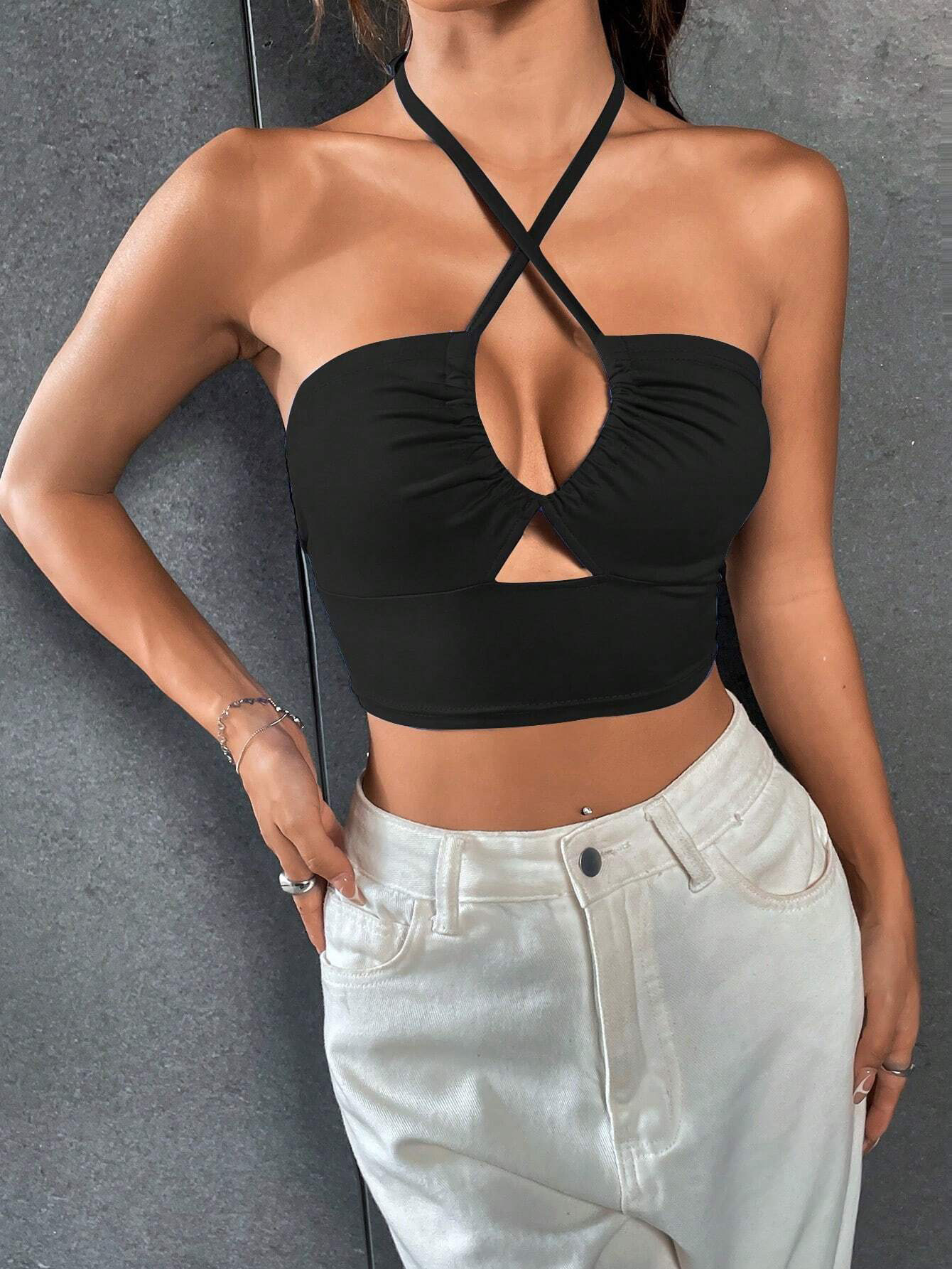 Black Cross - Halter Crop Top