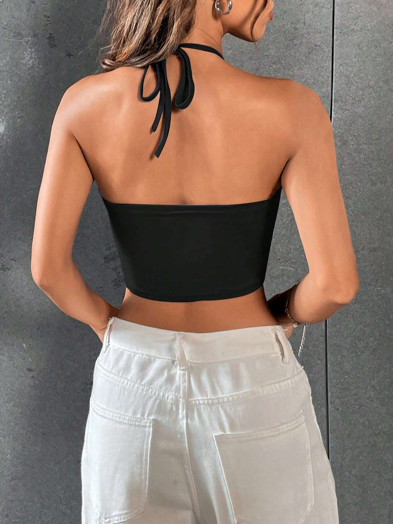 Black Cross - Halter Crop Top