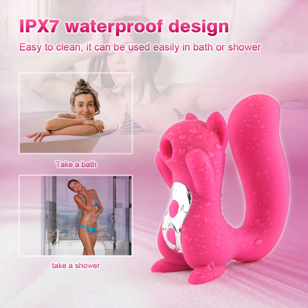 Cute Squirrel Sculpt Sucking Tongue Vibrator Nipple Sucker Clitoris Licking Stimulator 10 Frequency Sex Toys for Women Pink - 
