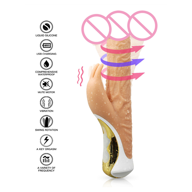 Rotation Vibrating Silicone Realistic Dildo Rabbit Vibrator - 