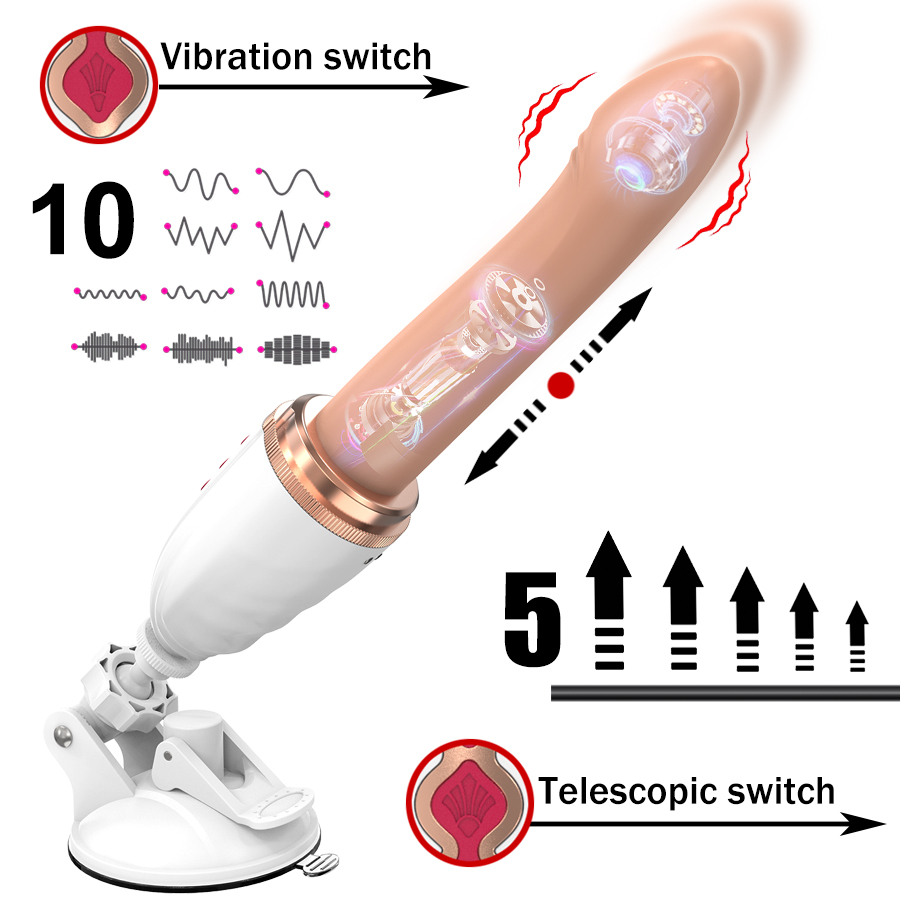 Hand Free 2-in-1 Telescopic Vibrating Dildo Machine - 