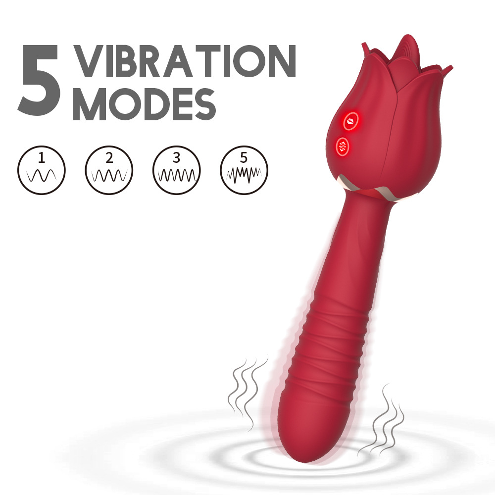 Rose Tongue Licking Thrusting Wand Vibrator Clitoral G-Spot Stimulation Masturbation Toy For Adult Female - 