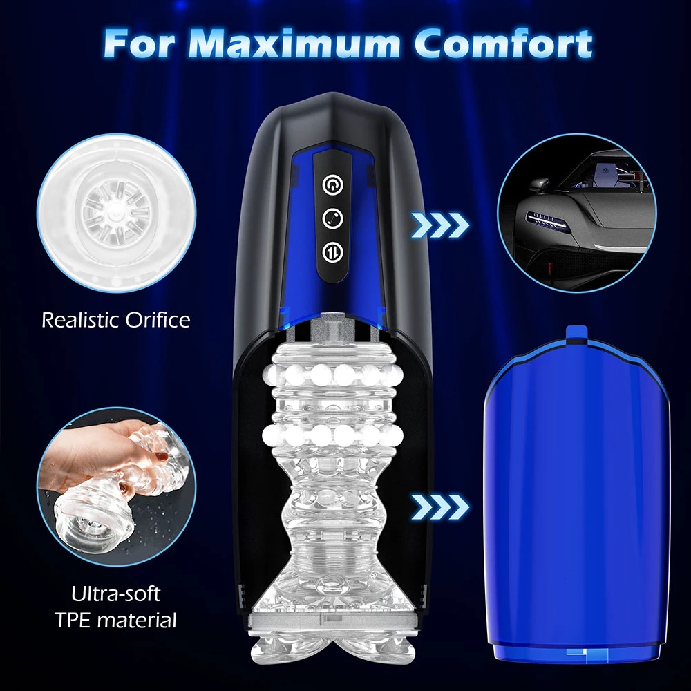 Automatic Bead Rotating Telescopic Interactive Masturbation Cup - 
