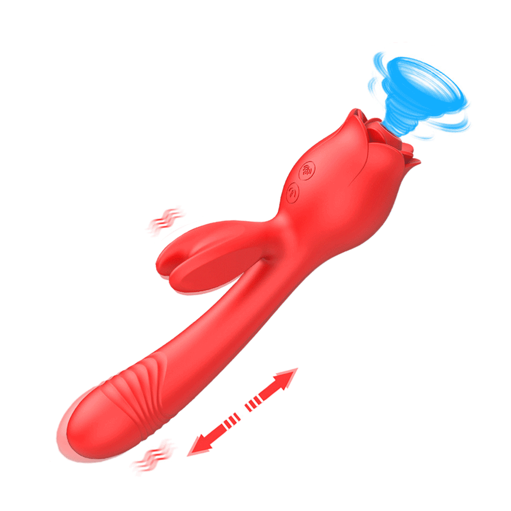 Bunny Rose Sex Toy 3 in 1 Sucking Thrusting Vibrator Clit Stimulator Toy - 