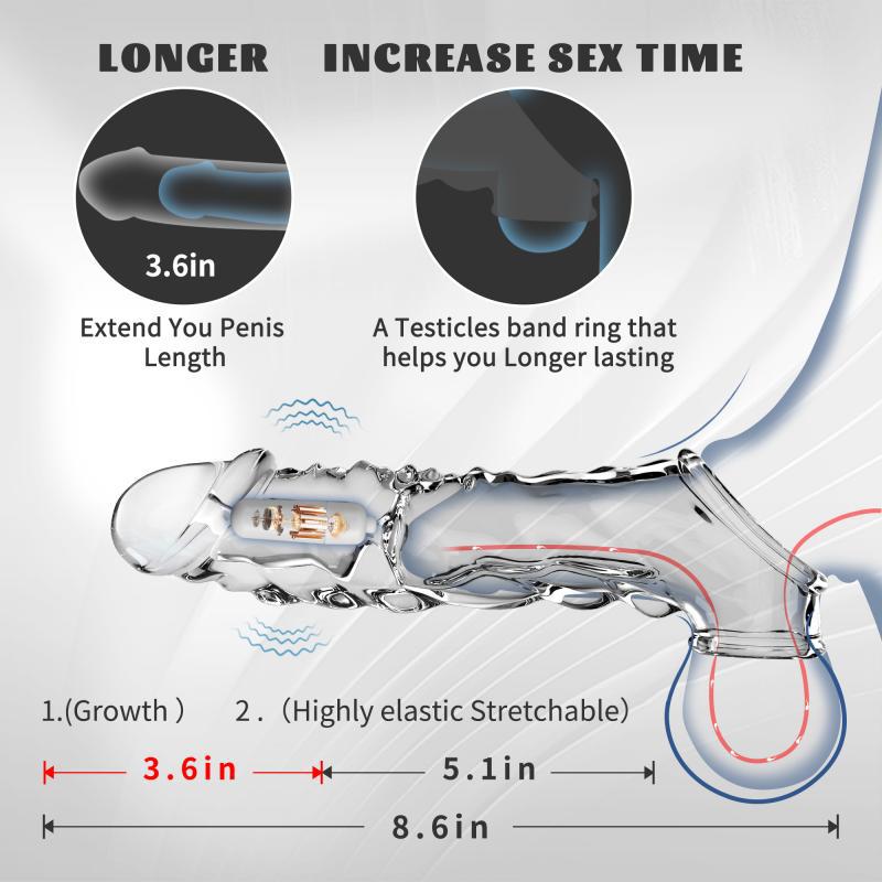 Transparent Elongated Vibration Penis Sleeve Couples Sex Toy - 