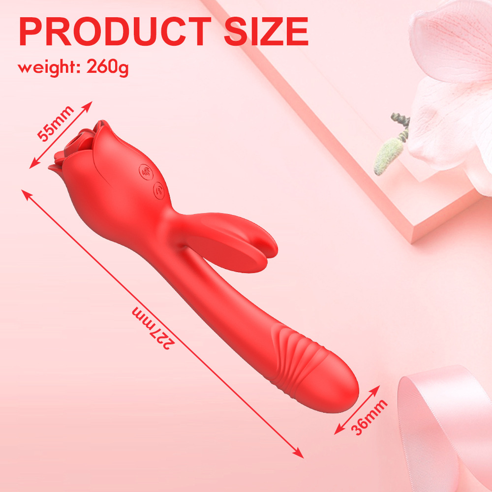 Bunny Rose Sex Toy 3 in 1 Sucking Thrusting Vibrator Clit Stimulator Toy - 