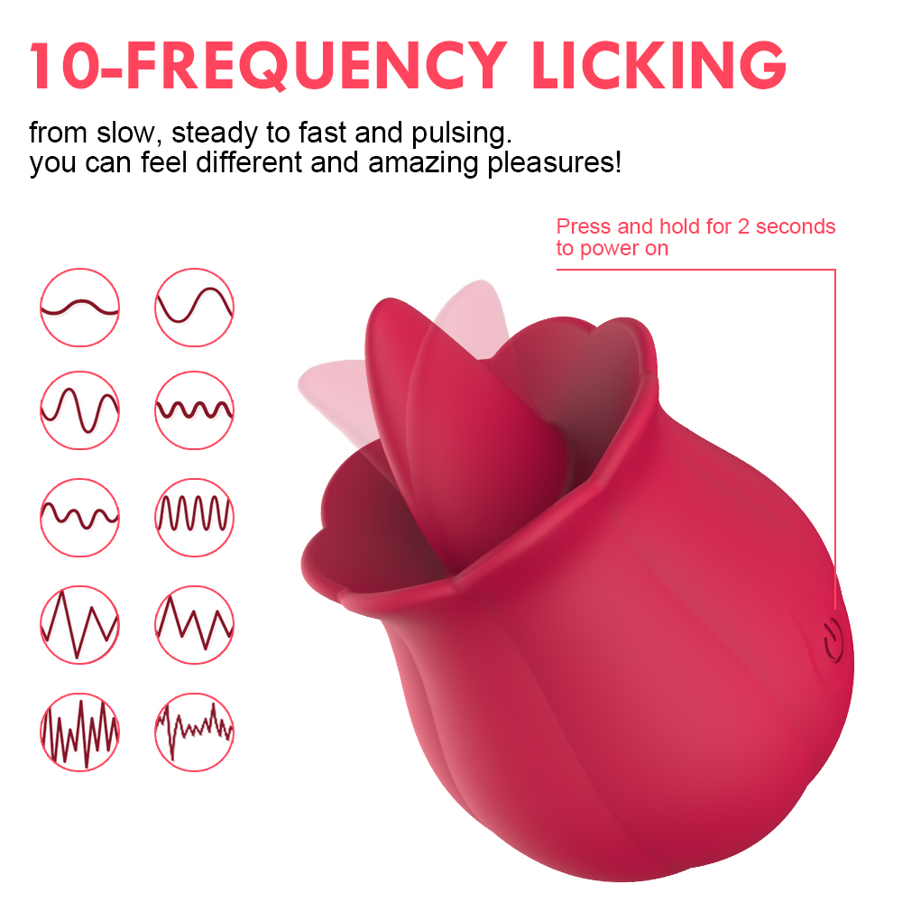 10 Speeds Rose Vibrator with Tongue Licking Rose Pleasure Toy - 