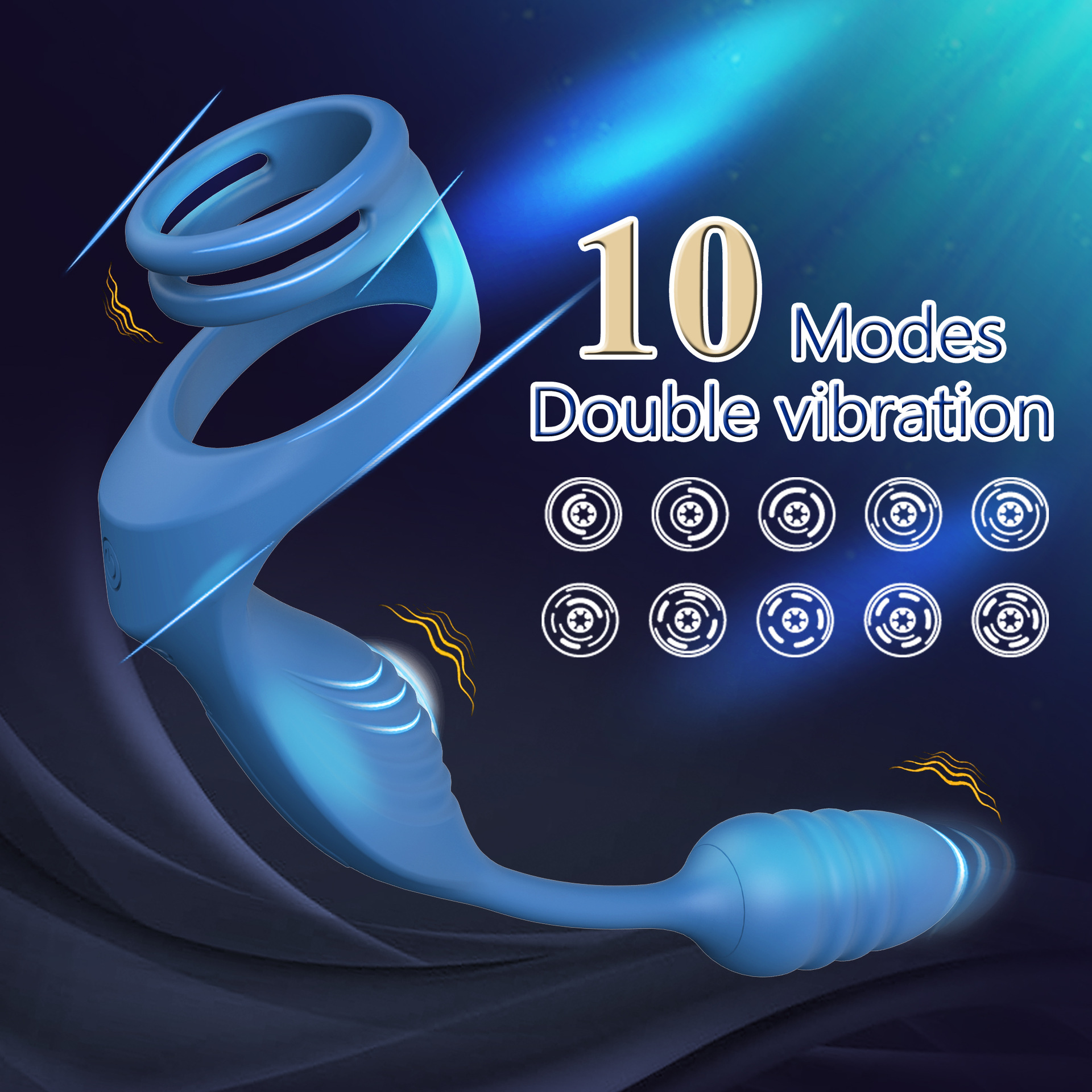 Double Vibration Penis Rings With Prostate Massager For Adult Male - 